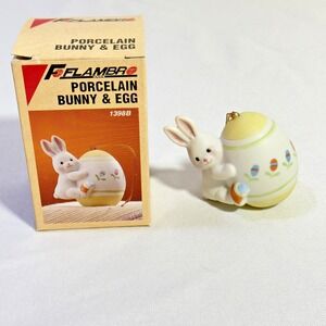 1989 Flambro Porcelain Bunny And Egg‎ Easter Ornament With Original Box